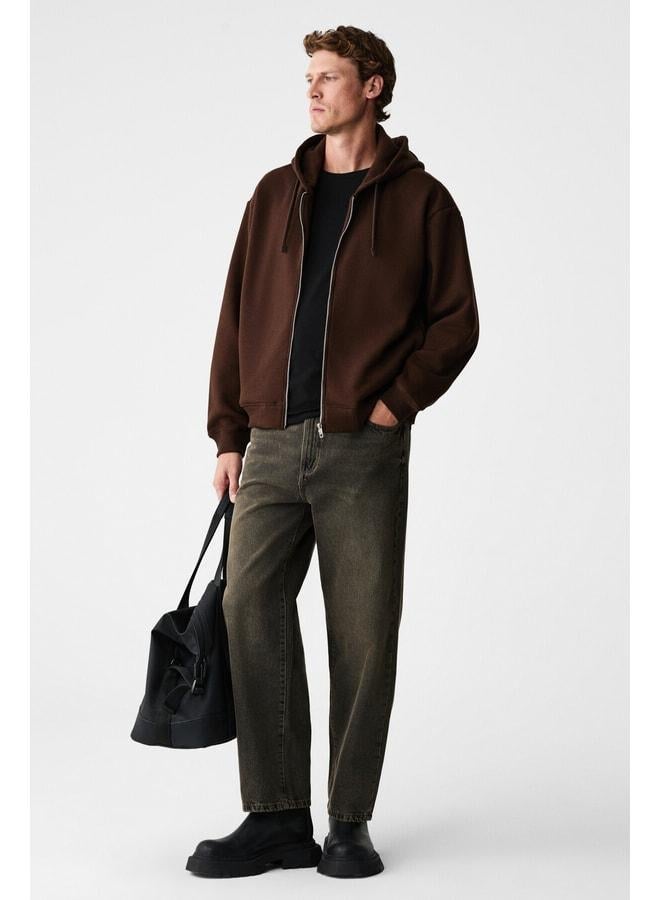 GRIMELANGE ASHBY Men's Hooded Zip Pocket Corduroy Boxy Fit Dark Coffee Sweatshirt. - Image 2