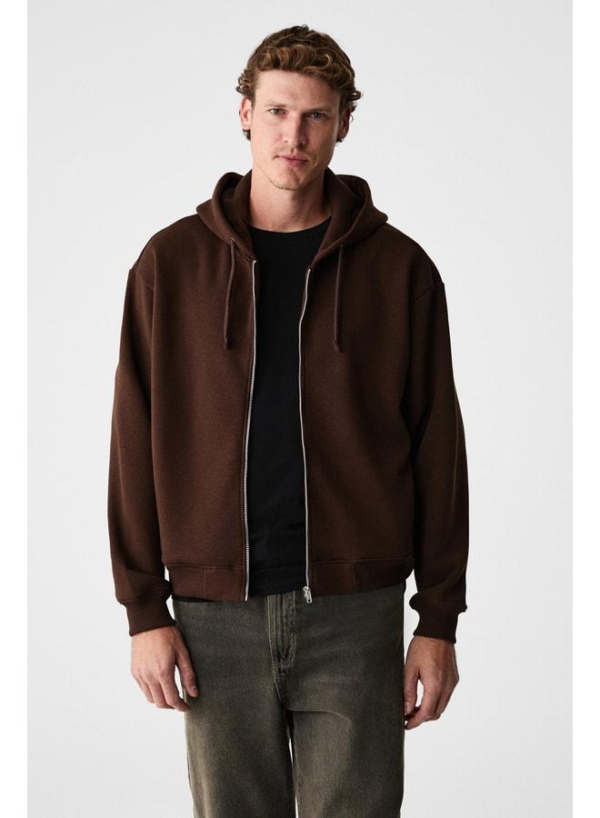 GRIMELANGE ASHBY Men's Hooded Zip Pocket Corduroy Boxy Fit Dark Coffee Sweatshirt. - Image 1