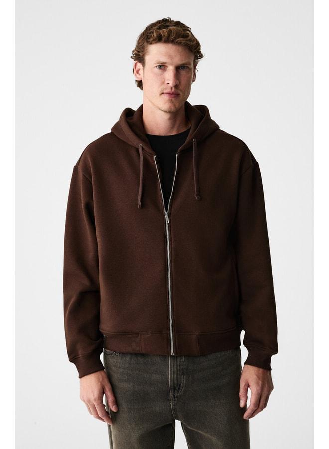 GRIMELANGE ASHBY Men's Hooded Zip Pocket Corduroy Boxy Fit Dark Coffee Sweatshirt. - Image 3