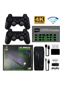 ماركة غير محددة وحدة تحكم ألعاب 4K HD وحدة تحكم ألعاب فيديو 2.4G وحدة تحكم لاسلكية مزدوجة، وحدة تحكم ألعاب تلفزيون كلاسيكية 64 جيجابايت ريترو 10000 عصا ألعاب 