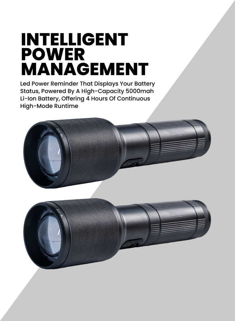 Team Zoomable LED Flashlight, 2000 Lumens, Rechargeable 5000mAh, 2×30W High Power LED, 1200m Range, Type‑C Charging, Aircraft Aluminum Body, Long‑Range Tactical Torch for Outdoor, Camping & Emergency - Image 3