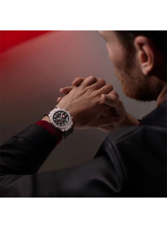 Ducati Black - Silver Case Frontier Black Dial, Silicone Strap, Chronograph Watch for Men, 43mm for Men | Best Price UAE