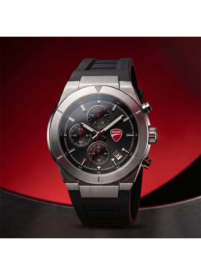 Ducati Black - Silver Case Frontier Black Dial, Silicone Strap, Chronograph Watch for Men, 43mm for Men | Best Price UAE