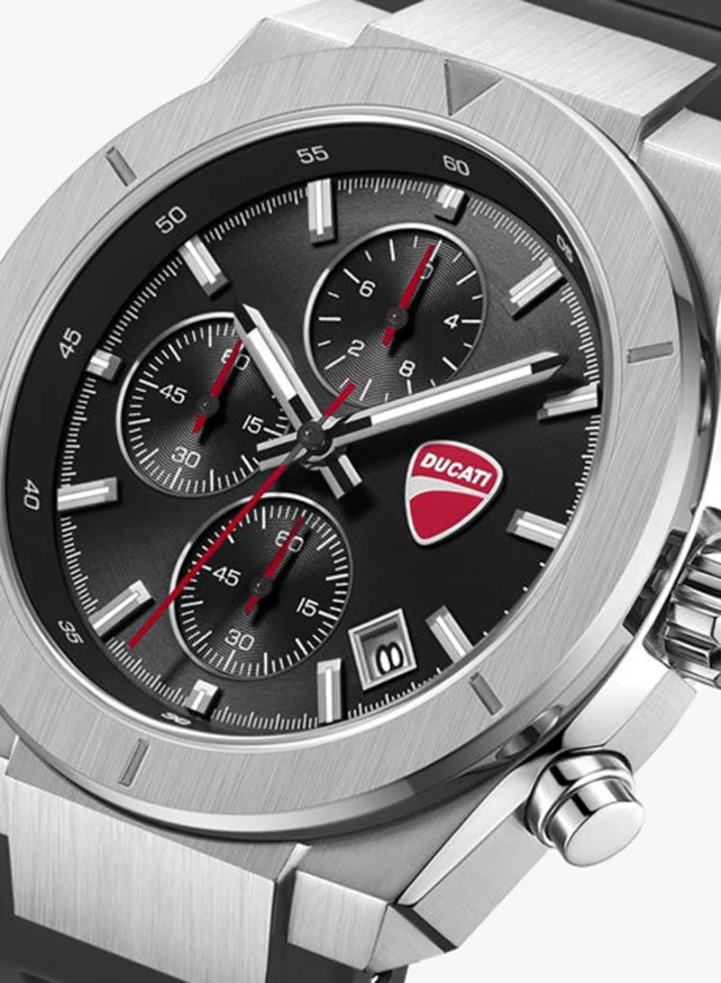 Ducati Black - Silver Case Frontier Black Dial, Silicone Strap, Chronograph Watch for Men, 43mm for Men | Best Price UAE