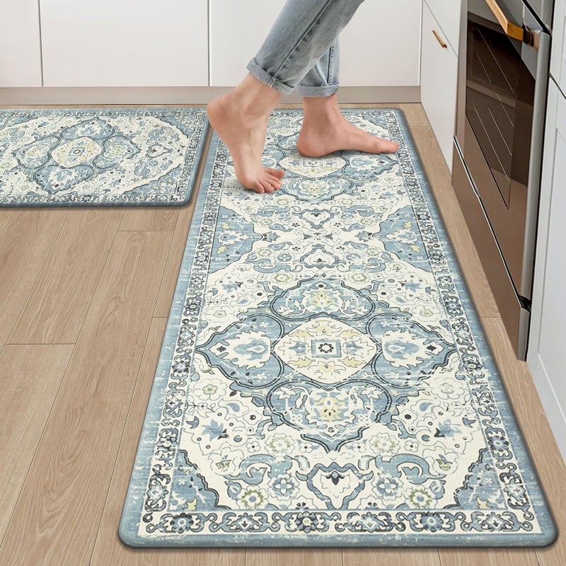 Ileading Anti Fatigue Kitchen Rugs Sets of 2 Cushioned Kitchen Mats for Floor Waterproof Kitchen Mat Set Non Slip Comfort Standing Mat for Kitchen, Office, Sink, Laundry - Image 1