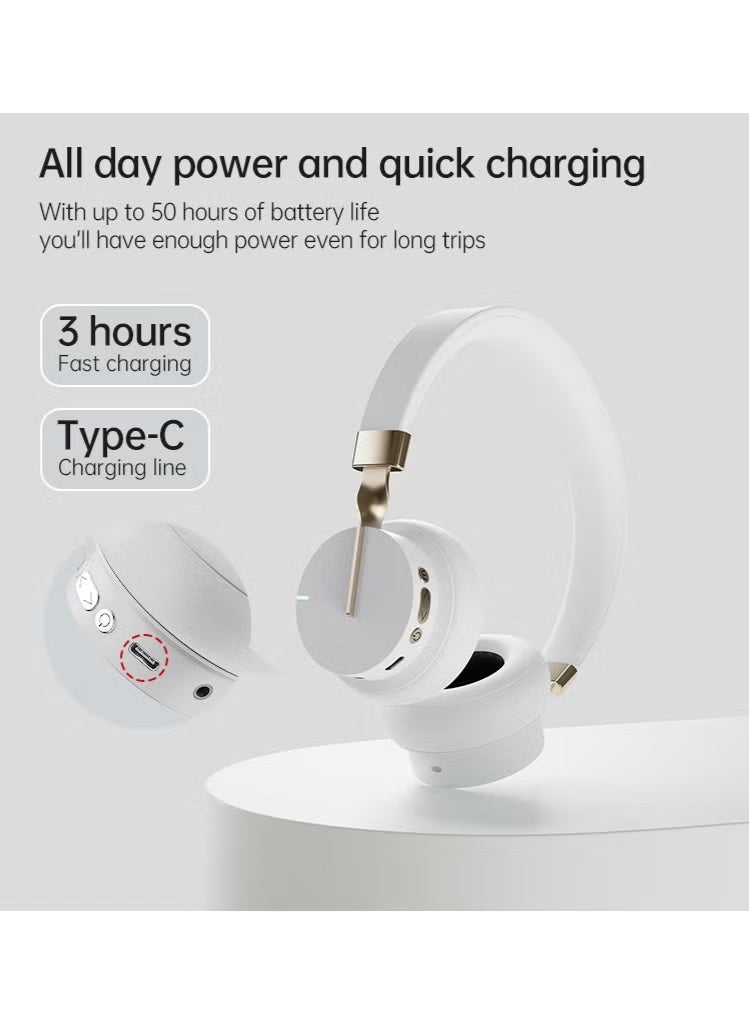 fingertime P3 Wireless Bluetooth 5.0 Headphones, HD Stereo Sound Over Ear Headphones with Built-In Microphones, Deep Bass, 60 Hours Playtime, Fast Charge Foldable Headphones for PC/Home (White) - Image 5