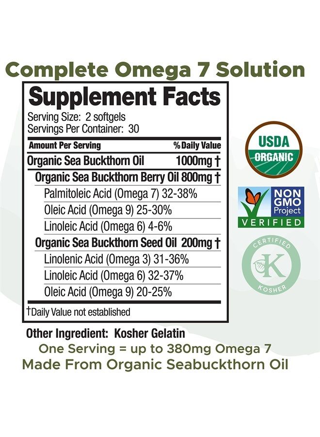 SEABUCKWONDERS خليط زيت البحر النبق من SEABUCKWONDERS، أوميغا-7 كامل، 60 كبسولة لينة (500 ملغ لكل منها) - Image 2