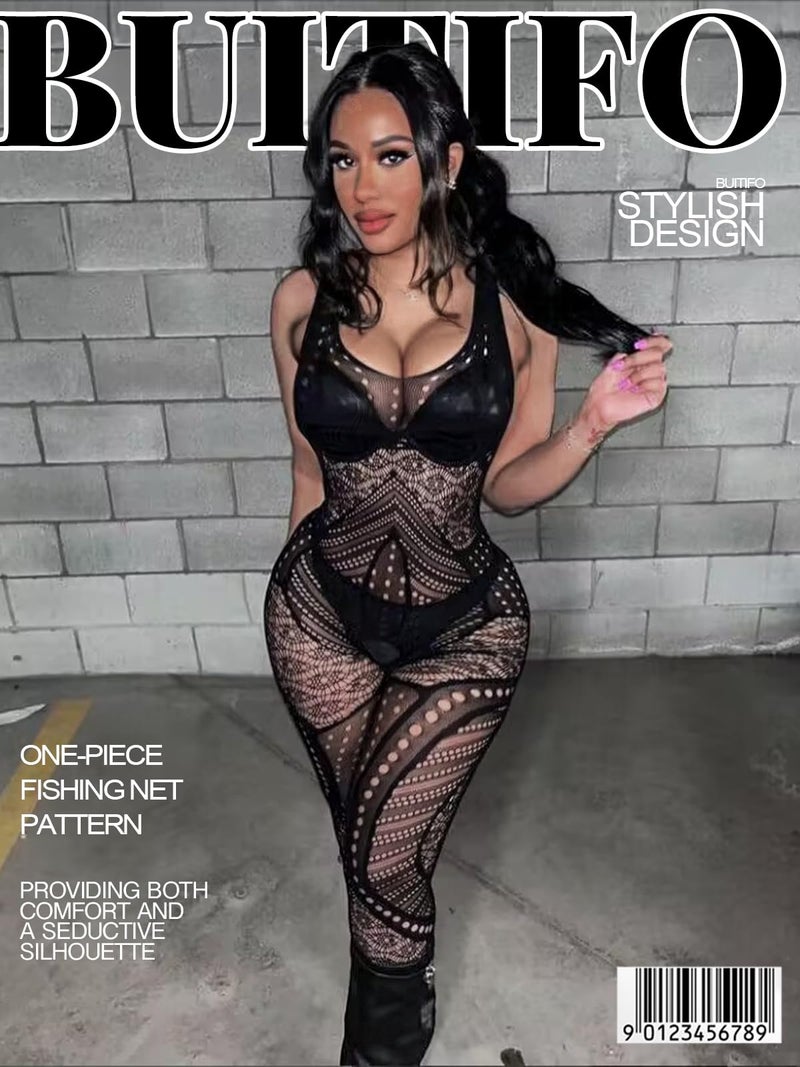 Buitifo Womens Fishnet Bodystocking Plus Size Bodysuit Sexy Tights Soft Nightwear Lingerie (Black NXX,M) - Image 3