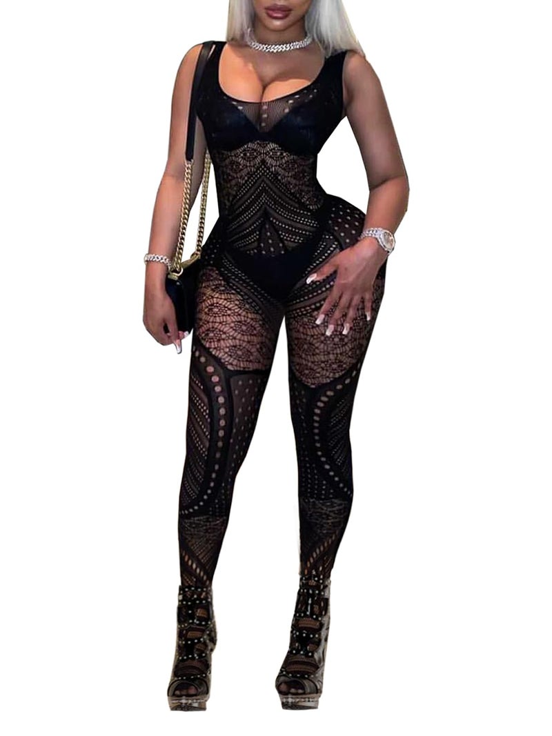 Buitifo Womens Fishnet Bodystocking Plus Size Bodysuit Sexy Tights Soft Nightwear Lingerie (Black NXX,M) - Image 1