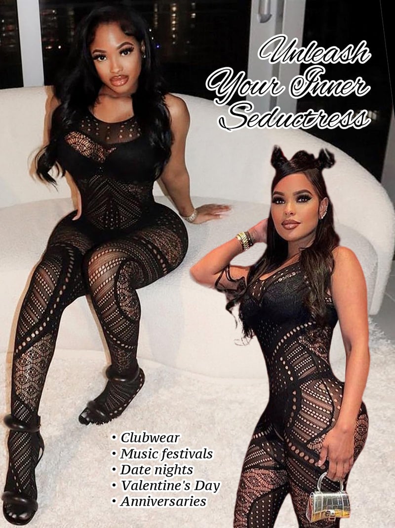 Buitifo Womens Fishnet Bodystocking Plus Size Bodysuit Sexy Tights Soft Nightwear Lingerie (Black NXX,M) - Image 4