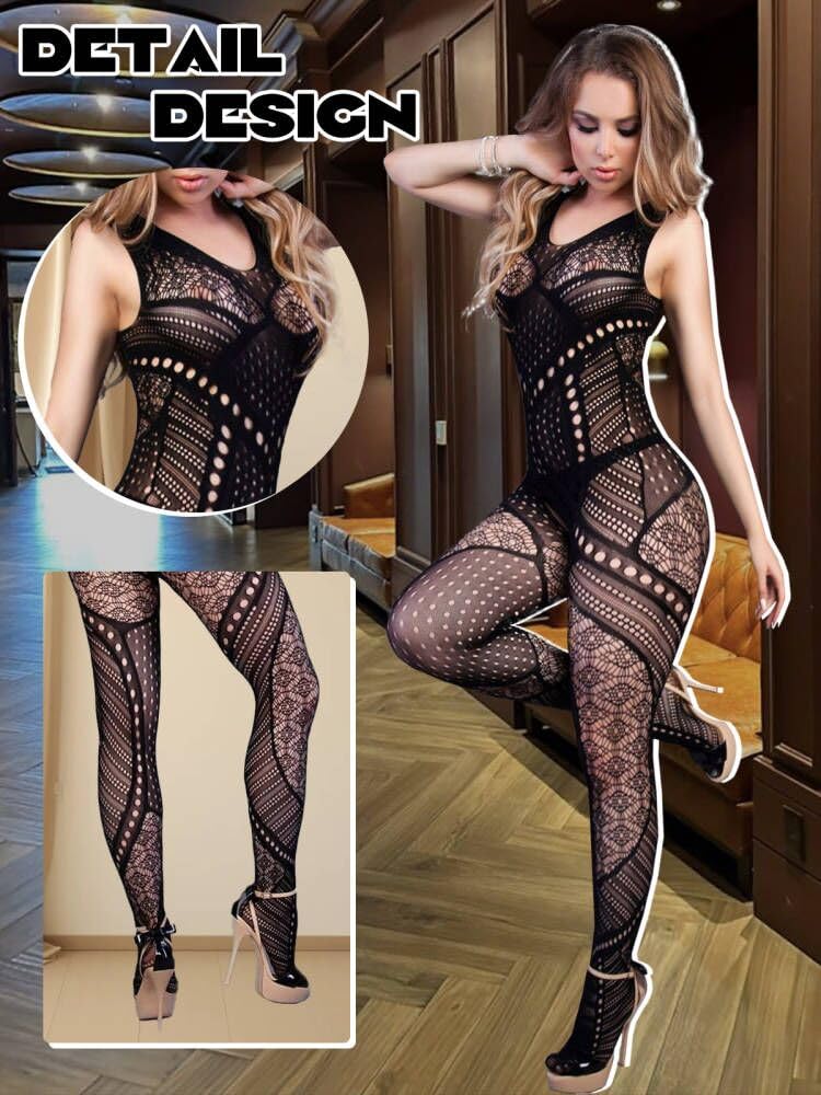 Buitifo Womens Fishnet Bodystocking Plus Size Bodysuit Sexy Tights Soft Nightwear Lingerie (Black NXX,M) - Image 2