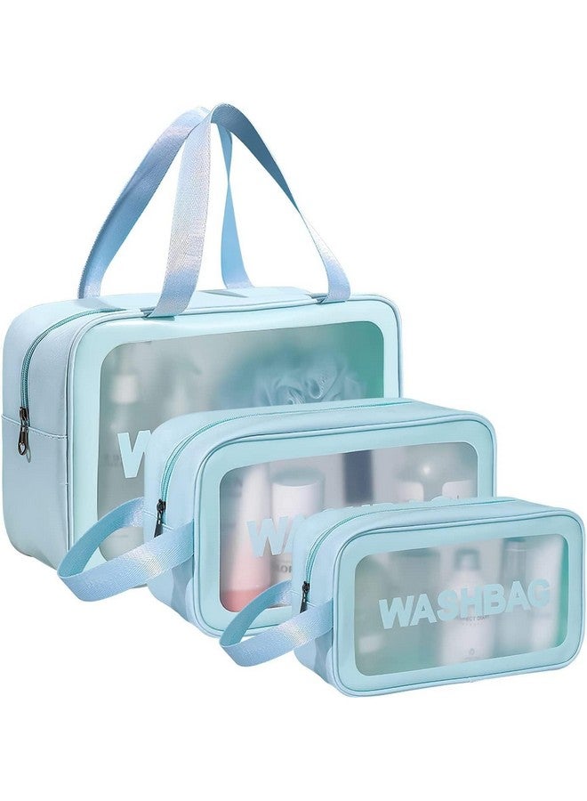 Estervig Cosmetic Pouch Set for Travel - 3-Piece Waterproof Makeup Bag Set, Clear Toiletry Organizer for Women and Girls, Portable Wash Bag for Cosmetics & Accessories (Blue) - Image 1