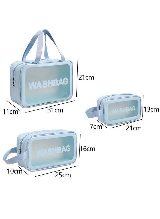 Estervig Cosmetic Pouch Set for Travel - 3-Piece Waterproof Makeup Bag Set, Clear Toiletry Organizer for Women and Girls, Portable Wash Bag for Cosmetics & Accessories (Blue) - Image 5