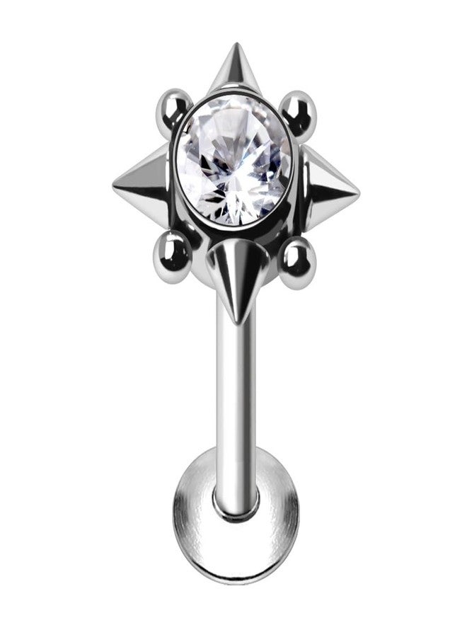 Pierced Owl 16GA 316L Stainless Steel Internally Threaded CZ Crystal Center Multi Spike and Balls Flat Back Stud - Image 1