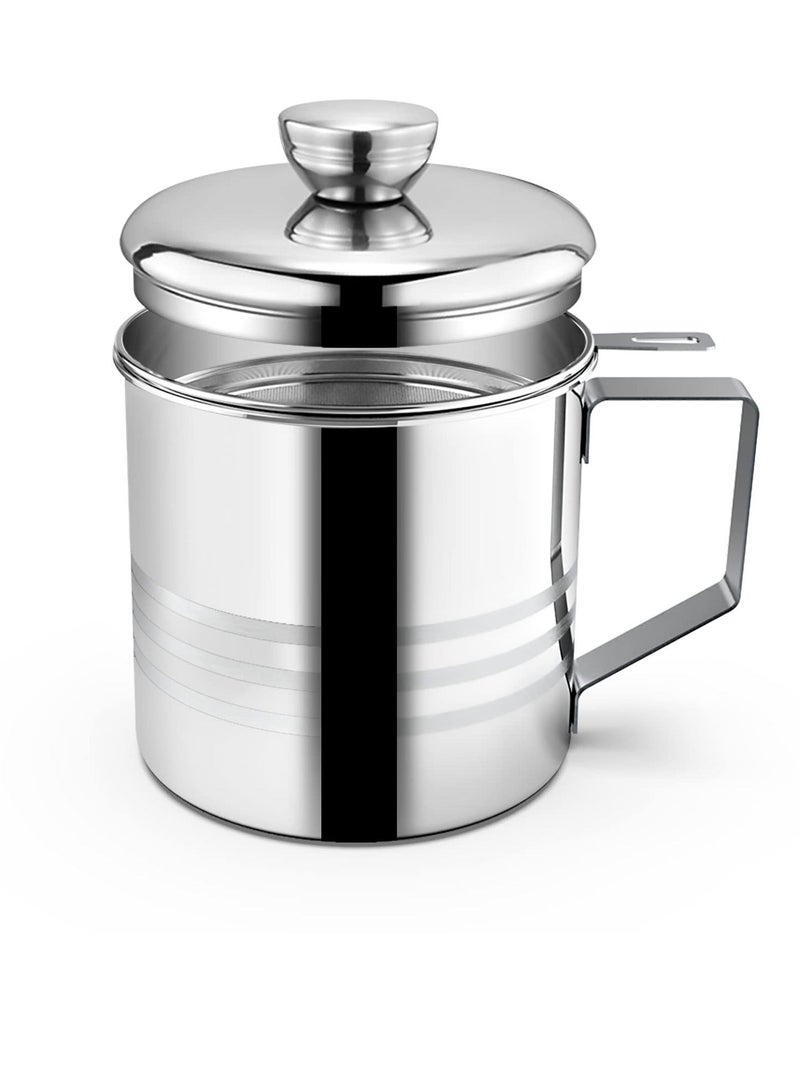 1.2L Oil Strainer Container, Stainless Steel Kitchen Cooking Oil Storage Pot Grease Keeper with Detachable Fine Mesh Filter  - Image 2