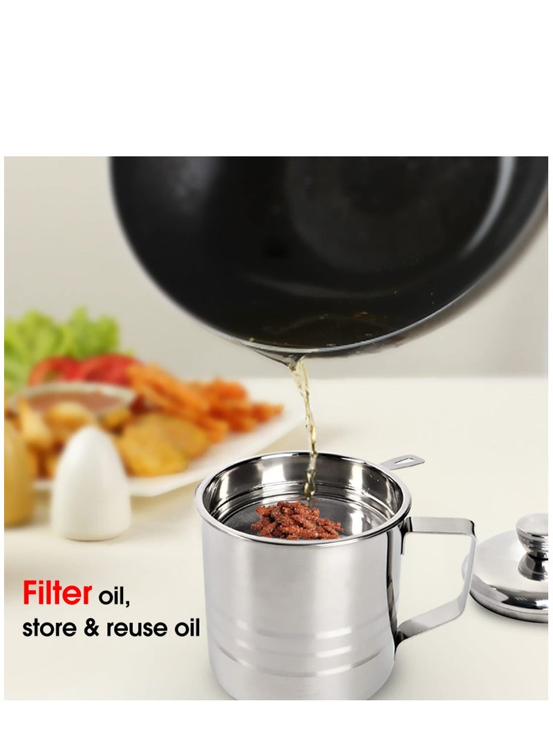 1.2L Oil Strainer Container, Stainless Steel Kitchen Cooking Oil Storage Pot Grease Keeper with Detachable Fine Mesh Filter  - Image 3