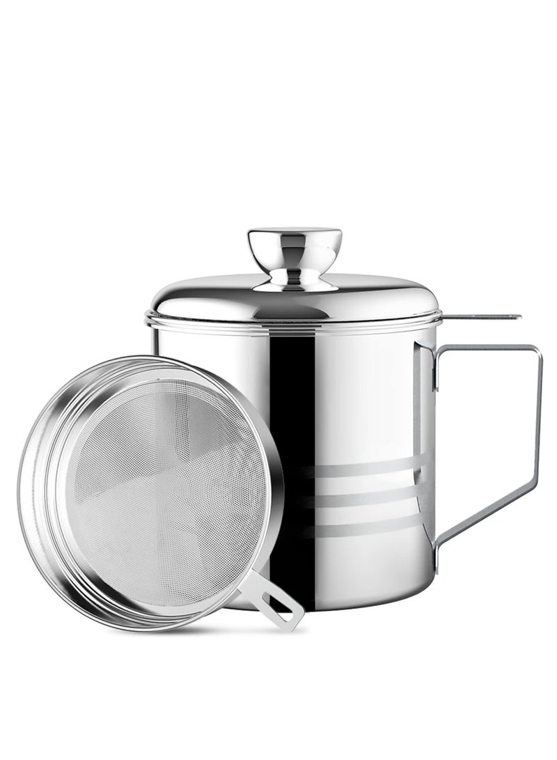 1.2L Oil Strainer Container, Stainless Steel Kitchen Cooking Oil Storage Pot Grease Keeper with Detachable Fine Mesh Filter  - Image 1