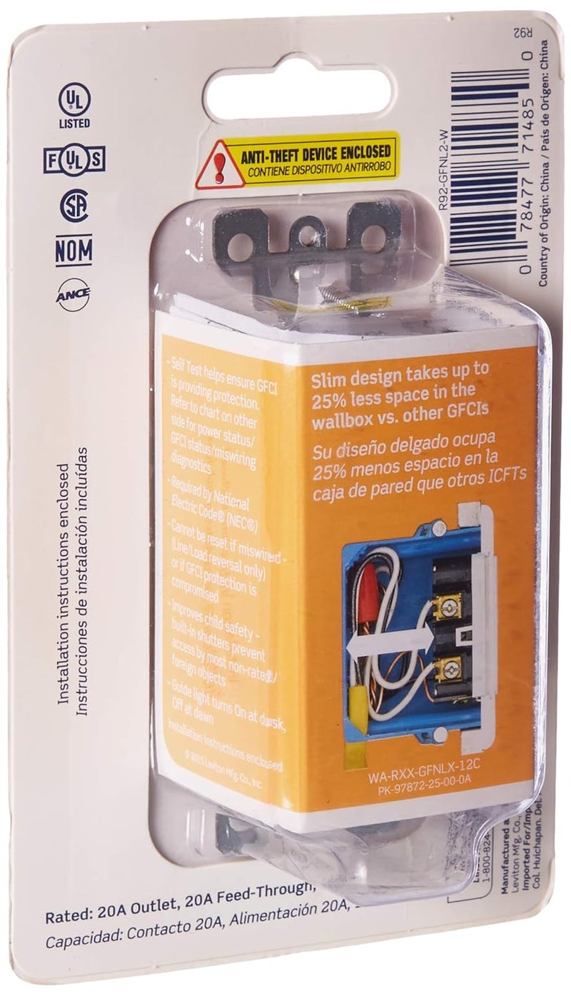 Leviton GFCI Outlet with Guidelight, 20 Amp, Self Test, Tamper-Resistant with LED Indicator Light, Replaces Plugged in Night Light, GFNL2-W, White - Image 2