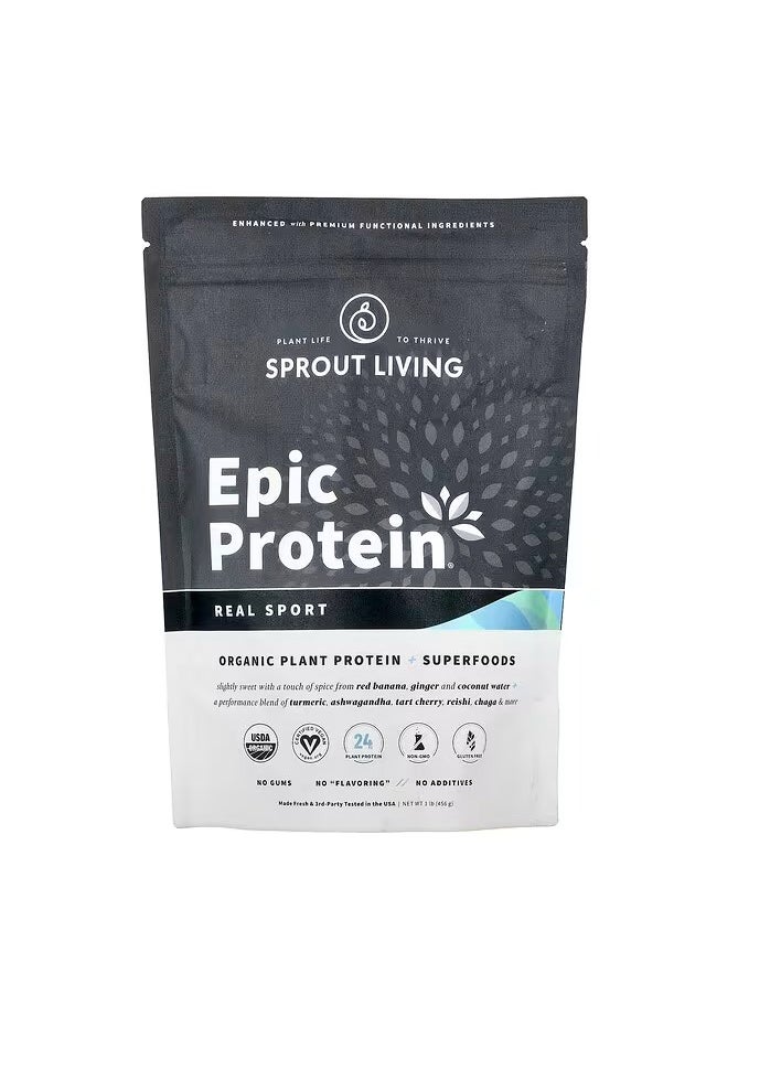 Sprout Living Sprout Living, Epic Protein®, Real Sport, Organic Plant Protein + Superfoods, 1 lb (456 g) 