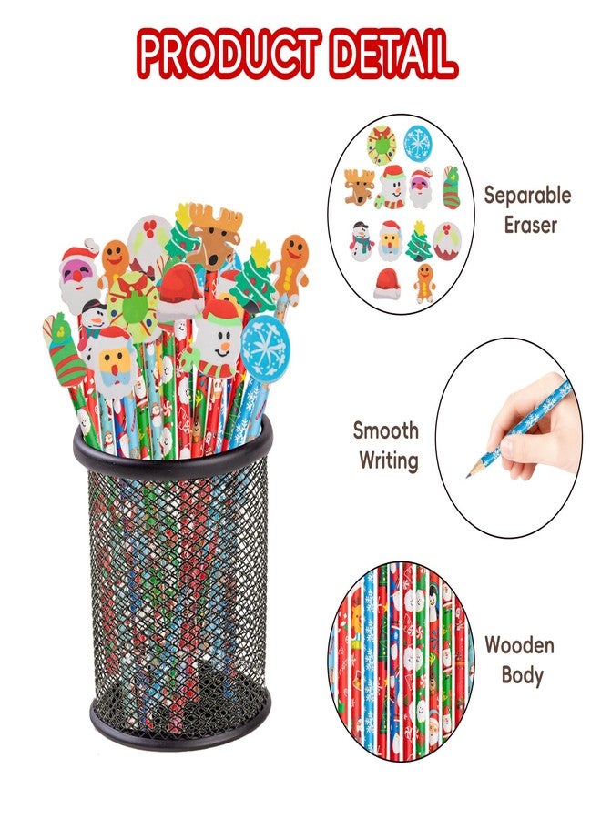 Jocomoni 24 Pieces Christmas Pencils Santa Snowman Snowflake Wood Pencils with 24pcs Giant Eraser Assorted Designs Christmas Stationery Pencil for Christmas Party Favor - Image 3