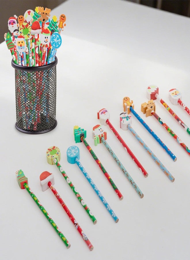 Jocomoni 24 Pieces Christmas Pencils Santa Snowman Snowflake Wood Pencils with 24pcs Giant Eraser Assorted Designs Christmas Stationery Pencil for Christmas Party Favor - Image 5