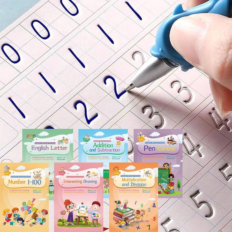 BIGTREE Magical Handwriting Workbooks Handwriting Practice Copybook, Handwriting Aid Magic Pen Reusable Copybook Grooves Template Design for Children Books Suitable for Children's Learning (6) - Image 1