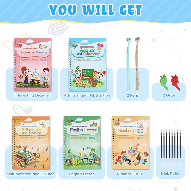 BIGTREE Magical Handwriting Workbooks Handwriting Practice Copybook, Handwriting Aid Magic Pen Reusable Copybook Grooves Template Design for Children Books Suitable for Children's Learning (6) - Image 5