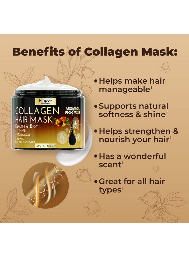 KINPUR ORGANIC COSMETICS Hair Mask For Dry Damaged Hair With Collagen Biotin Argan Oil Helps Repair Hair And Reduce Damage From Heat Sun Coloring Moisturizing Keratin Hair Mask For Split Ends Hair Loss And Breakage - Image 2