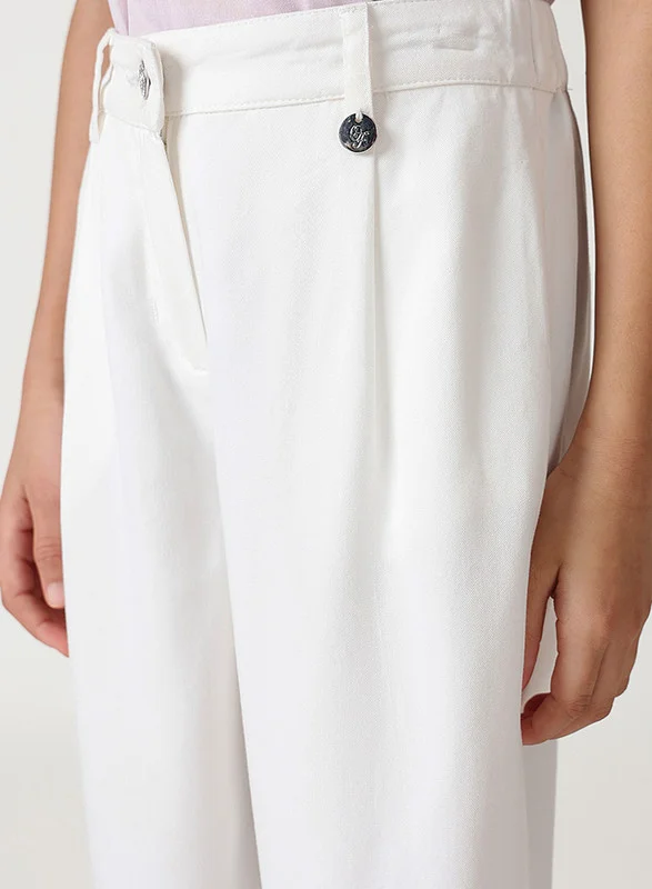 One Friday One Friday Girls Off White Flared Solid Trouser