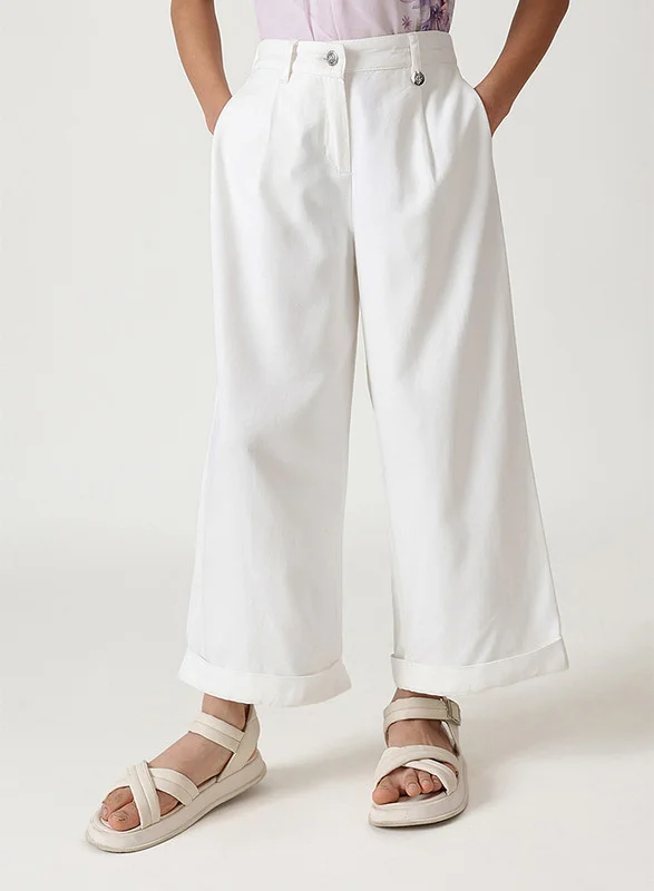 One Friday One Friday Girls Off White Flared Solid Trouser