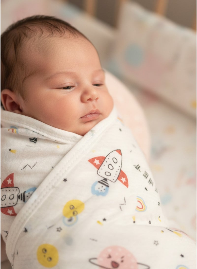 Baby Swaddle Blanket Cute Baby Blanket Soft Infant Blanket for Newborns Adjustable Sleeping Bag Super Swaddling Blanket Newborn Swaddle Towel Anti Kick Quilt for Delivery Room with Hat Cosmic Rocket Swaddle and Hat Set Soft and Comfortable for Sleeping - Image 4