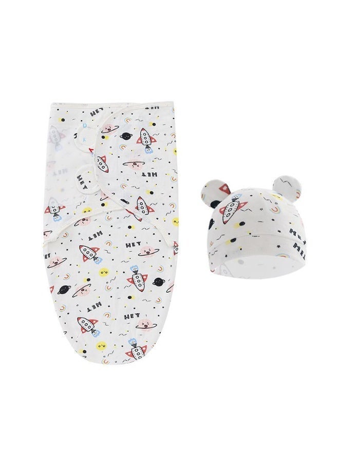 Baby Swaddle Blanket Cute Baby Blanket Soft Infant Blanket for Newborns Adjustable Sleeping Bag Super Swaddling Blanket Newborn Swaddle Towel Anti Kick Quilt for Delivery Room with Hat Cosmic Rocket Swaddle and Hat Set Soft and Comfortable for Sleeping - Image 1