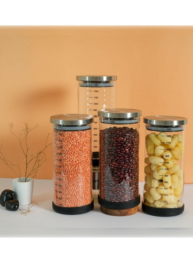 Femora Femora Borosilicate Glass Jar With Silicon Bottom & Airtight Steel Lid| Glass Jars For Kitchen| Kitchen Storage Jar|1 Year Warranty|Jars for Gifting, Snacks, Spice, Cookies, Dry Food|1300 ML|Set Of 4 - Image 2