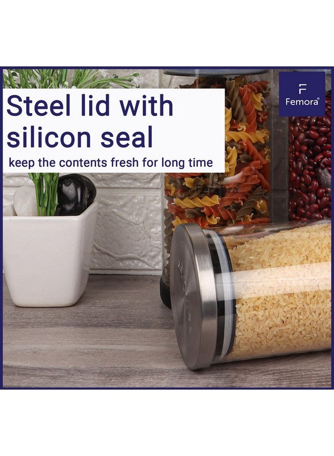 Femora Femora Borosilicate Glass Jar With Silicon Bottom & Airtight Steel Lid| Glass Jars For Kitchen| Kitchen Storage Jar|1 Year Warranty|Jars for Gifting, Snacks, Spice, Cookies, Dry Food|1300 ML|Set Of 4 - Image 4