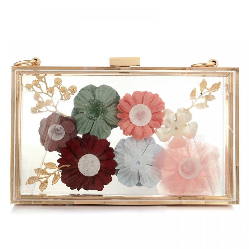 Gets Acrylic Purses and Handbags for Women Floral Beaded Embellished Clutch Elegant Banquet Evening Handbags Crossbody Bag Transparent - Image 3