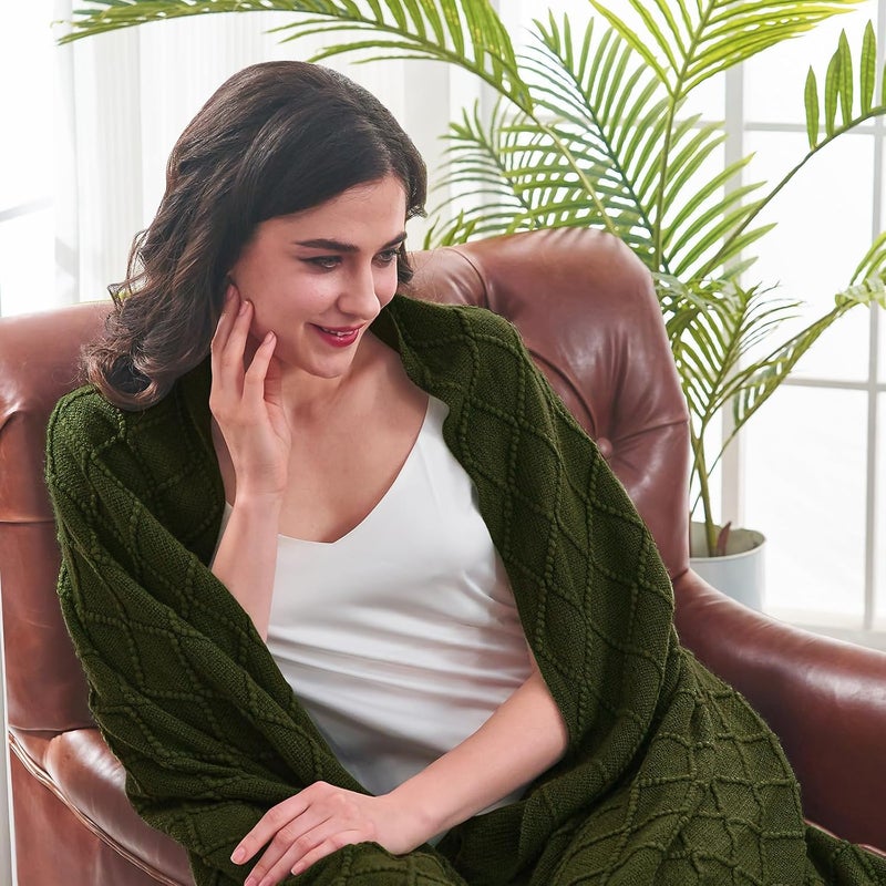inhand Knitted Throw Blankets for Couch and Bed, Soft Cozy Knit Blanket with Tassel, Dark Green Lightweight Decorative Blankets and Throws, Farmhouse Warm Woven Blanket for Men and Women, 50"x60" - Image 2