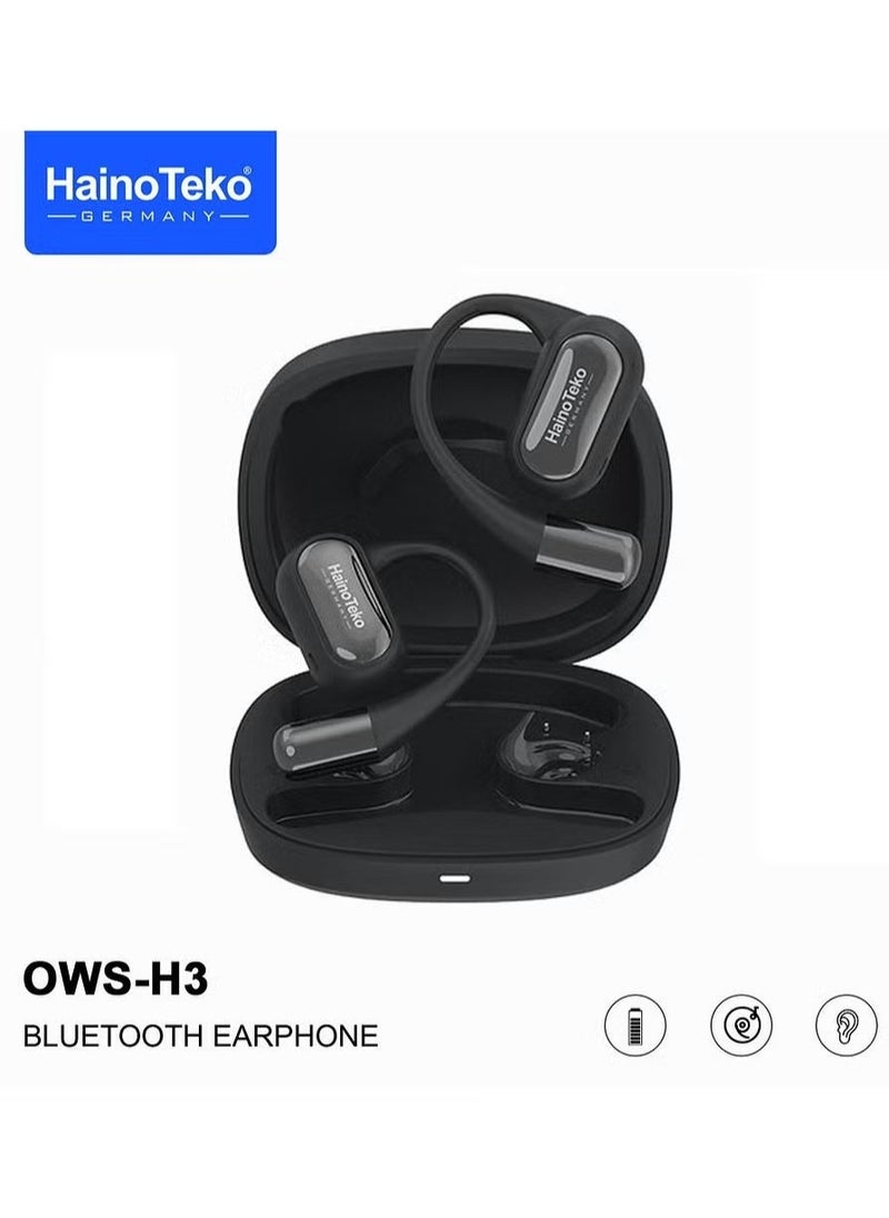 Haino Teko HT-OWSH3 OpenFit Bluetooth Earphones with High-Quality Sound, Super Clear Mic, and Touch Controls – Lightweight Wireless Earbuds for Music, Calls, and Sports, Comfortable Fit, Noise Cancelling, Black - Image 1