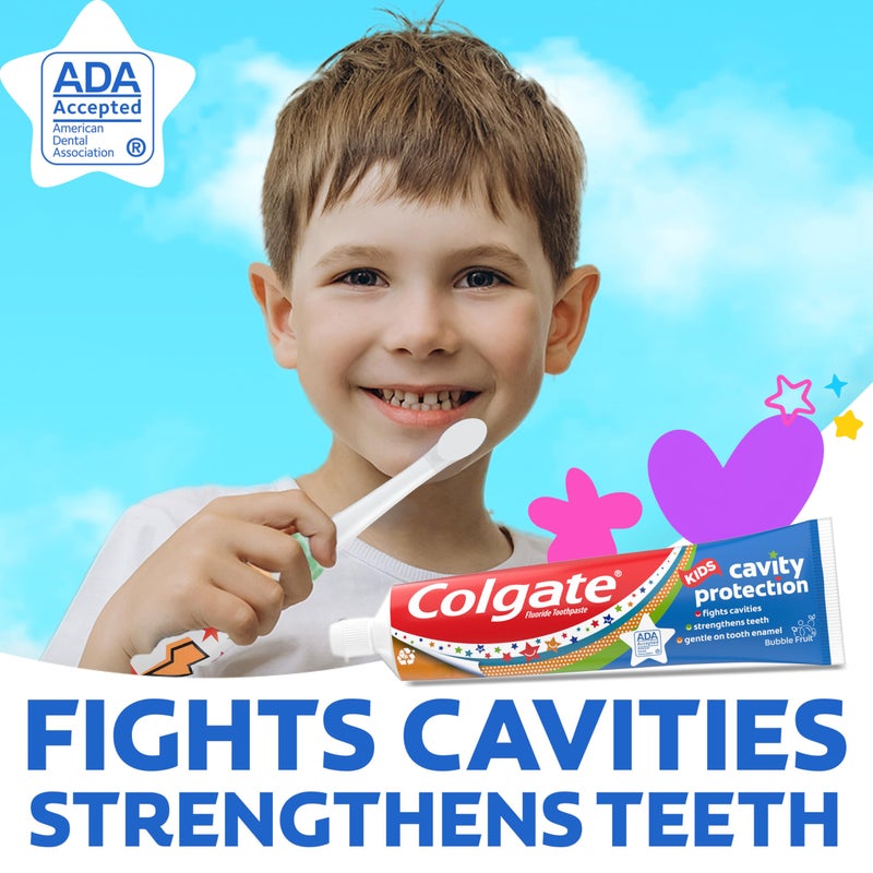 Colgate Kids Cavity Protection Toothpaste with Fluoride, Helps Fight Cavities, Safe for Ages 2+, Mild Bubble Fruit Flavor, Sugar Free, 4.6 Oz Tube - Image 3
