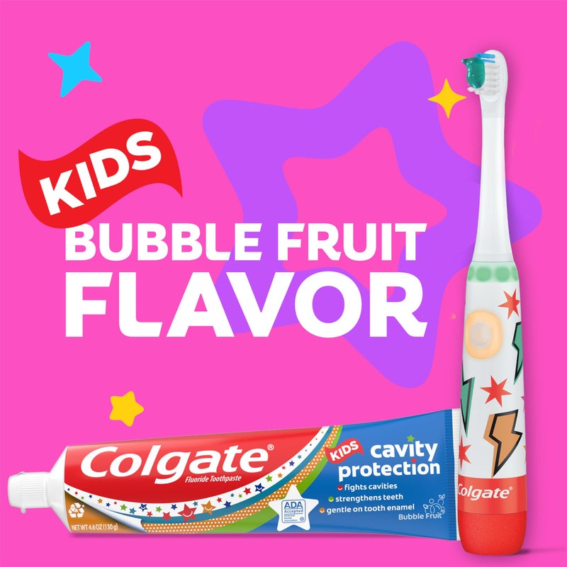 Colgate Kids Cavity Protection Toothpaste with Fluoride, Helps Fight Cavities, Safe for Ages 2+, Mild Bubble Fruit Flavor, Sugar Free, 4.6 Oz Tube - Image 4