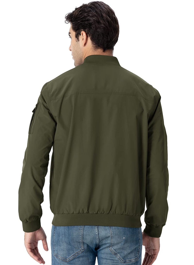Gopune Men's Lightweight Bomber Jacket Outdoor Baseball Windbreaker Fashion Jacket Army Green,S - Image 4