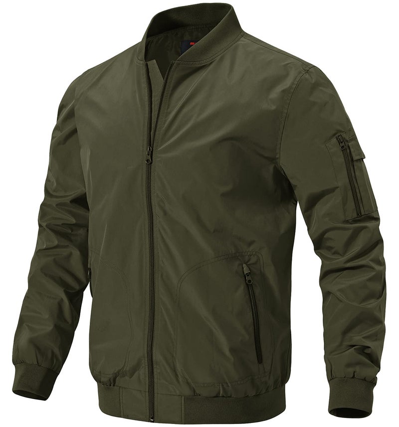 Gopune Men's Lightweight Bomber Jacket Outdoor Baseball Windbreaker Fashion Jacket Army Green,S - Image 1