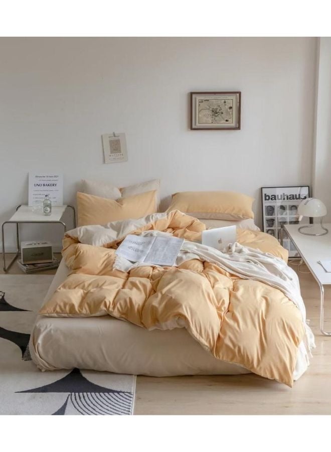 جيجي طقم أغطية سرير مكون من 4 قطع مقاس مفرد ناعم وقابل للتنفس وقابل للعكس، طقم سرير رائع وصديق للبشرة يتضمن غطاء لحاف بيج داكن خفيف الوزن مع ملاءة مثبتة باللون البيج الفاتح و2 كيس وسادة - Image 2