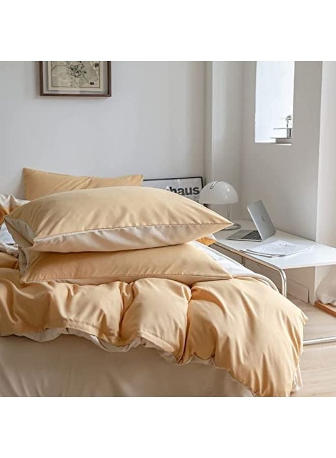 جيجي طقم أغطية سرير مكون من 4 قطع مقاس مفرد ناعم وقابل للتنفس وقابل للعكس، طقم سرير رائع وصديق للبشرة يتضمن غطاء لحاف بيج داكن خفيف الوزن مع ملاءة مثبتة باللون البيج الفاتح و2 كيس وسادة - Image 5