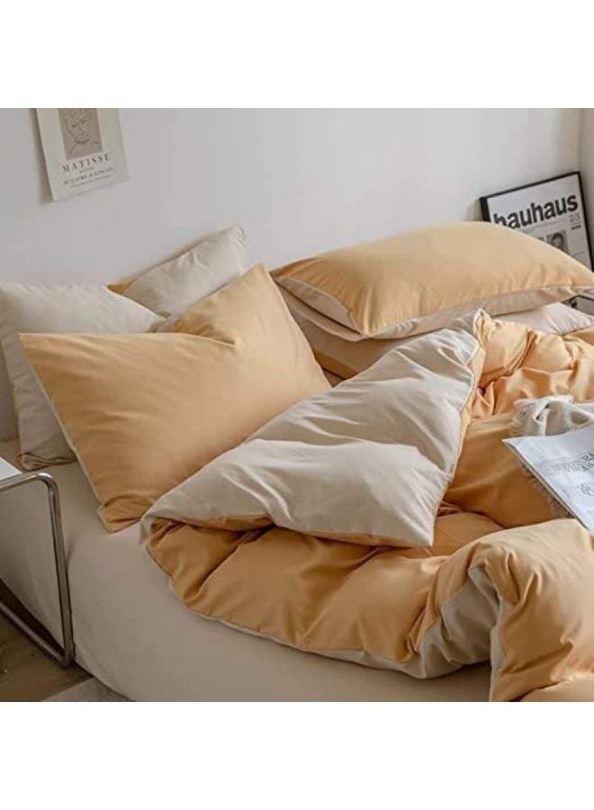 جيجي طقم أغطية سرير مكون من 4 قطع مقاس مفرد ناعم وقابل للتنفس وقابل للعكس، طقم سرير رائع وصديق للبشرة يتضمن غطاء لحاف بيج داكن خفيف الوزن مع ملاءة مثبتة باللون البيج الفاتح و2 كيس وسادة - Image 3