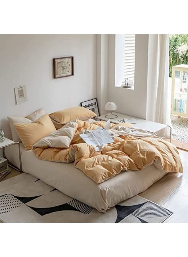 جيجي طقم أغطية سرير مكون من 4 قطع مقاس مفرد ناعم وقابل للتنفس وقابل للعكس، طقم سرير رائع وصديق للبشرة يتضمن غطاء لحاف بيج داكن خفيف الوزن مع ملاءة مثبتة باللون البيج الفاتح و2 كيس وسادة - Image 1