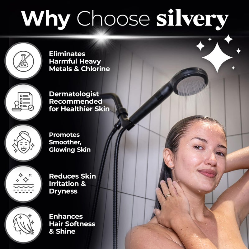 Silvery High Pressure Filtered Shower Head - Dermatologist-Approved Clean Water with Silvery Technologyâ„¢ Filter - Showerhead Removes Impurities for Healthier Skin, Hair, Scalp (Handheld Showerhead) - Image 2