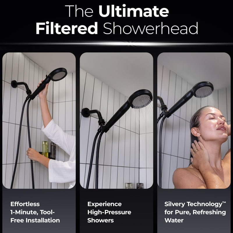 Silvery High Pressure Filtered Shower Head - Dermatologist-Approved Clean Water with Silvery Technologyâ„¢ Filter - Showerhead Removes Impurities for Healthier Skin, Hair, Scalp (Handheld Showerhead) - Image 4