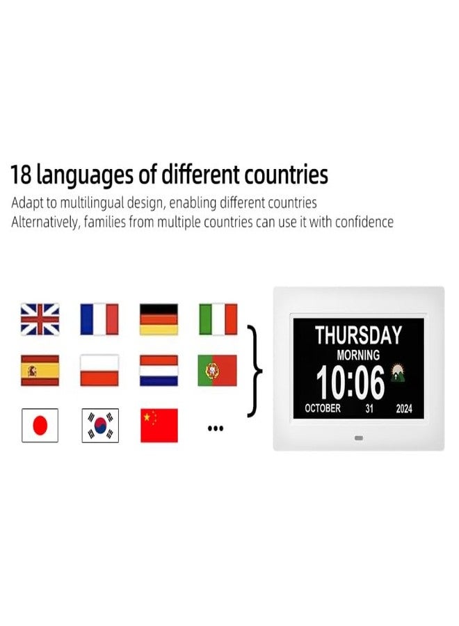 ساعة منبه رقمية من ميمويك، وظائف منبه متعددة، ساعة مع التاريخ واليوم، منبه رقمي وتقويم إلكتروني لكبار السن (أبيض، 7 بوصة) (أبيض 7 بوصة) - Image 3