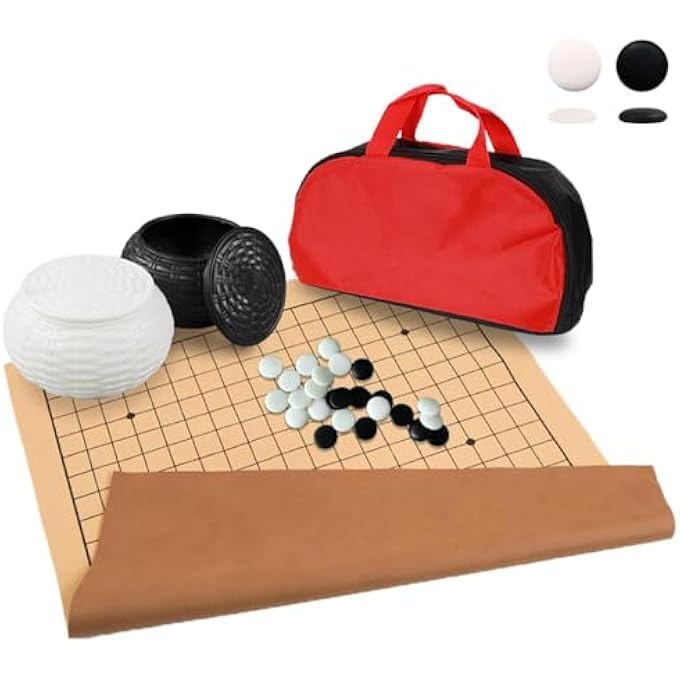 Luoyer Travel Go Game Set Go Pieces Stones with Resin Bowls Weiqi Carrying Bag Foldable Leather Board Gobang Chinese Strategy Game for Beginner Teens Adults - Image 4