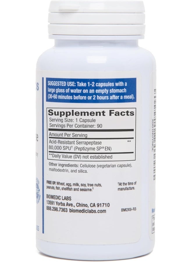 Biomedic Labs RX Serra-RX 80,000 SPU Serrapeptase - Limited TIME Offer - Enteric Coated Proteolytic Systemic Enzyme, Non-GMO, Gluten Free, Vegan, Supports Sinus & Lung Health, 90 Veg Capsules - Image 2